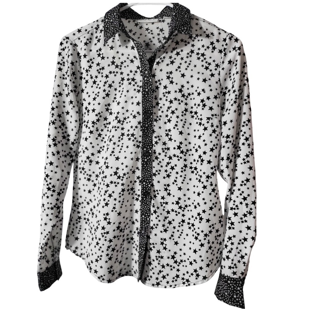 New York & Company  Black And White Star Blouse